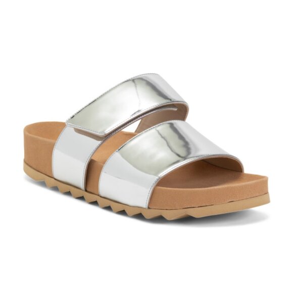 Theory Shoes - THEORY Leather Metallic Slide Sandals